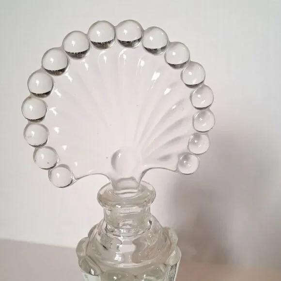 Perfume Bottle With Fan Stopper Vintage Large Clear Glass Footed 8" - Picture 3 of 10